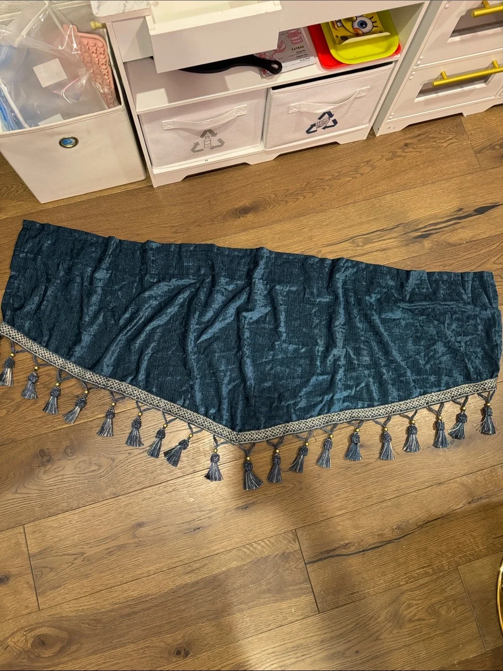 Teal Blue Tassel Trim Valance